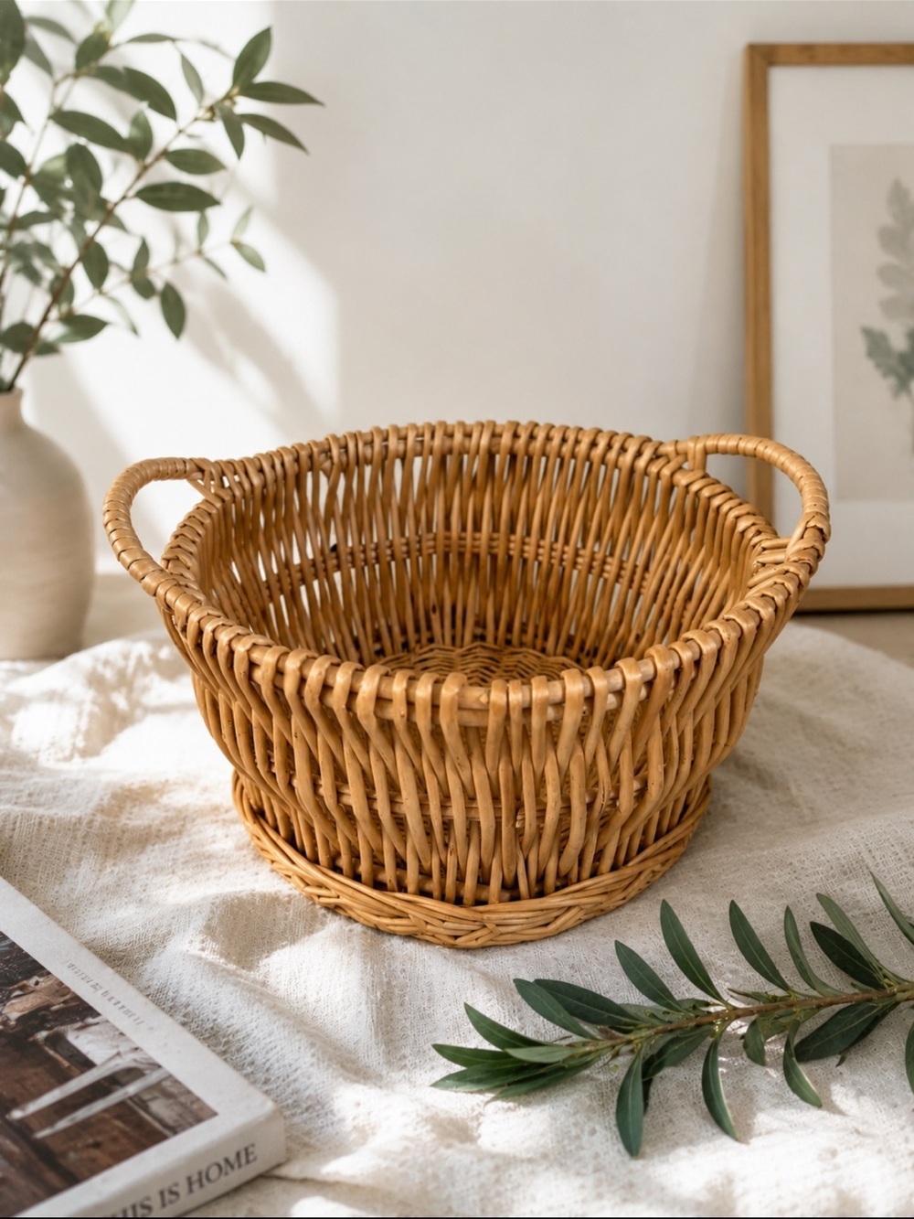 Woven Rattan Storage Basket - Natural